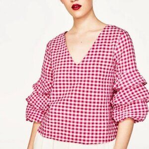 Zara Pink & White Gingham top Size XS
